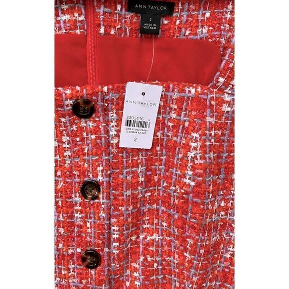 Ann Taylor Red Tweed Button-Front Sheath Dress - Picture 7 of 16
